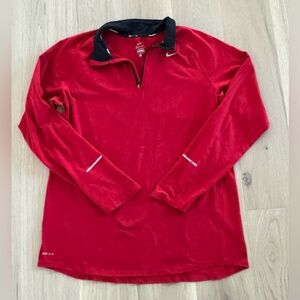 Men’s Nike Dri-Fit 1/4 Zip Red Long Sleeve Shirt - Size Large